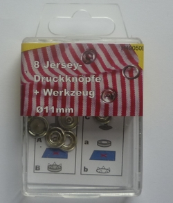 Drukknopen Jersey+Gereedschap 11mm (8 stuks), Zilver